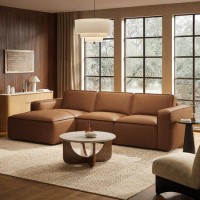 Brown Real Leather Left Hand 4 Seater Chaise Corner Sofa - Samuel