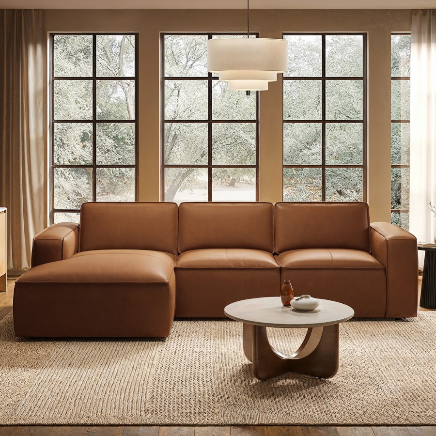 Brown Real Leather Left Hand 4 Seater Chaise Corner Sofa - Samuel