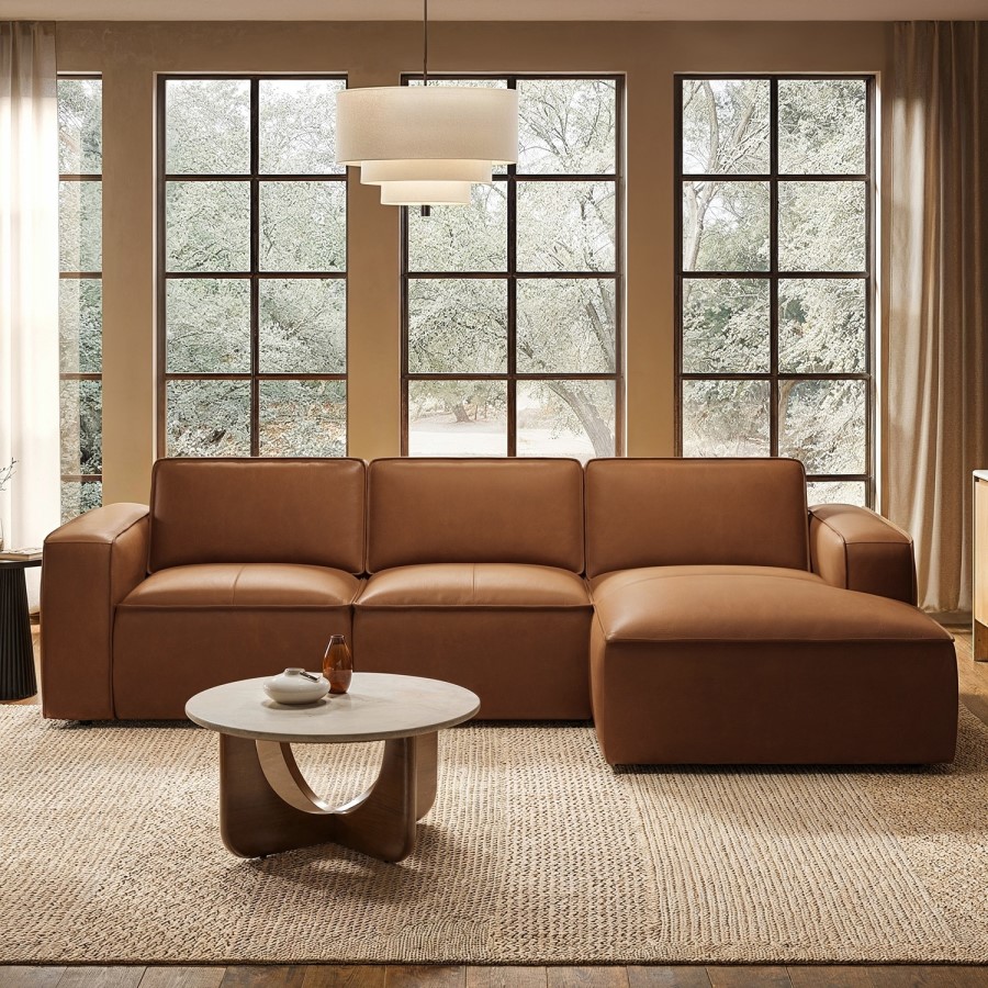 Brown Real Leather Right Hand 4 Seater Chaise Corner Sofa - Samuel