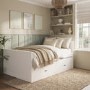 Small Double White Wooden Guest Bed with Storage and Trundle - Sander