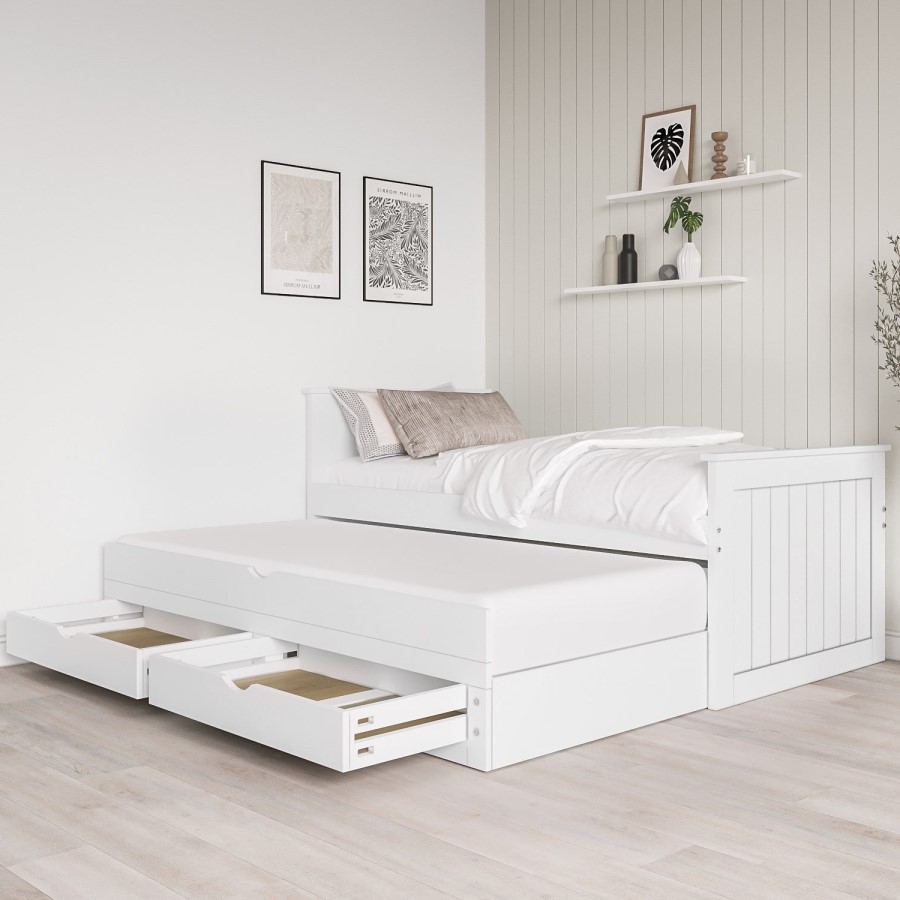 ONLY OPENED - Sanders White Captain's Guest Bed with Storage Drawers - Trundle Included