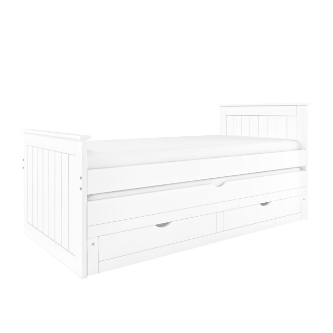 Single White Wooden Guest Bed with Storage and Trundle - Sander