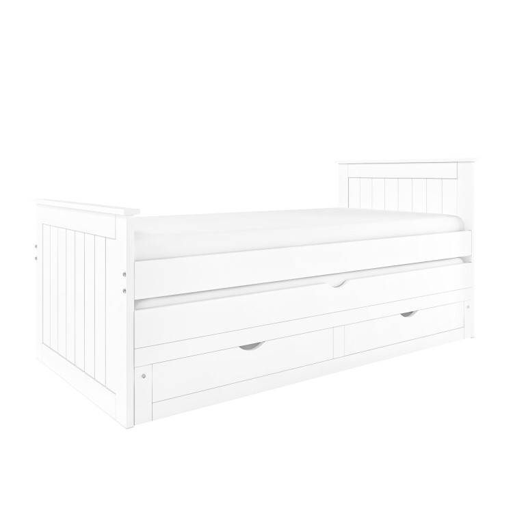 Single White Wooden Guest Bed with Storage and Trundle - Sander