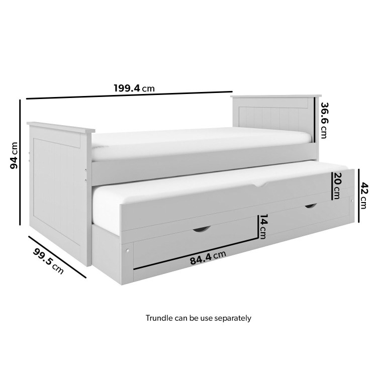 Single Grey Wooden Guest Bed with Storage and Trundle - Sander