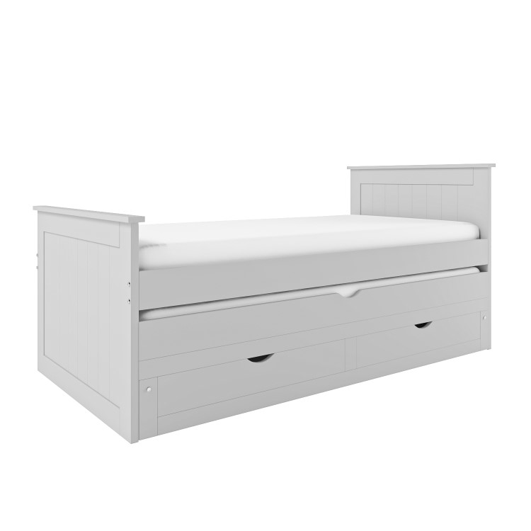 Single Grey Wooden Guest Bed with Storage and Trundle - Sander