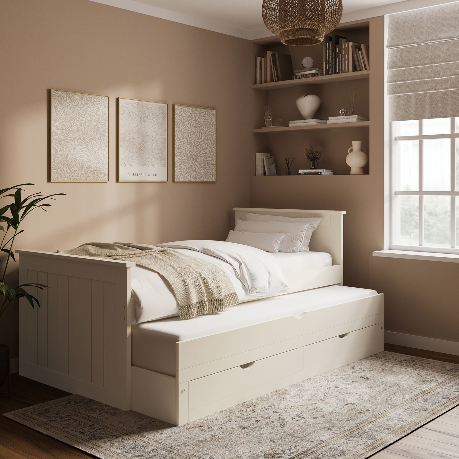 Single Wooden Guest Bed Storage Trundle