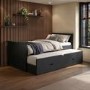 Single Black Wooden Guest Bed with Storage and Trundle - Sander