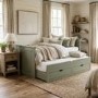 Single Green Wooden Guest Bed with Storage and Trundle - Sander