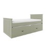 Single Green Wooden Guest Bed with Storage and Trundle - Sander