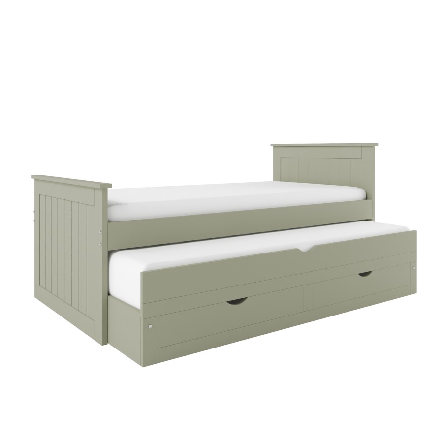 Single Green Wooden Guest Bed with Storage and Trundle - Sander