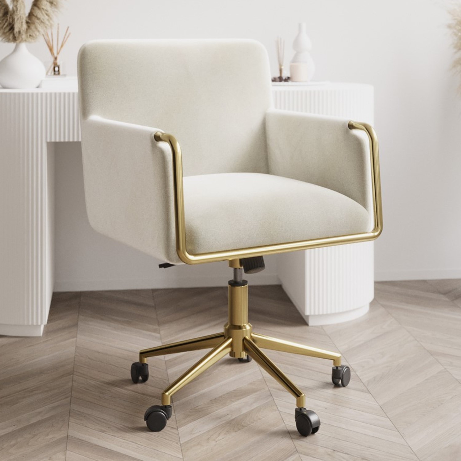 Photo of Cream velvet tub office chair - sonny