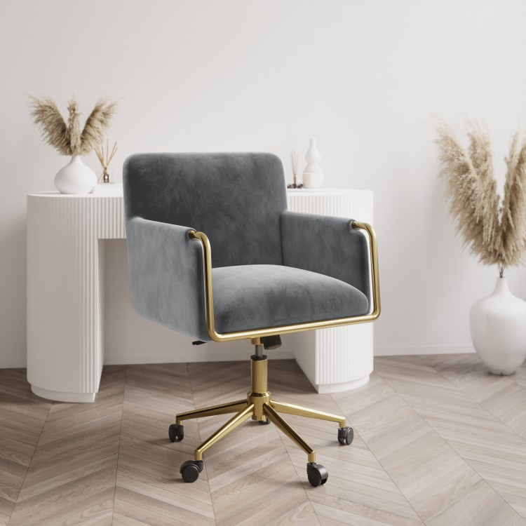 Grey Velvet Tub Swivel Office Chair - Sonny