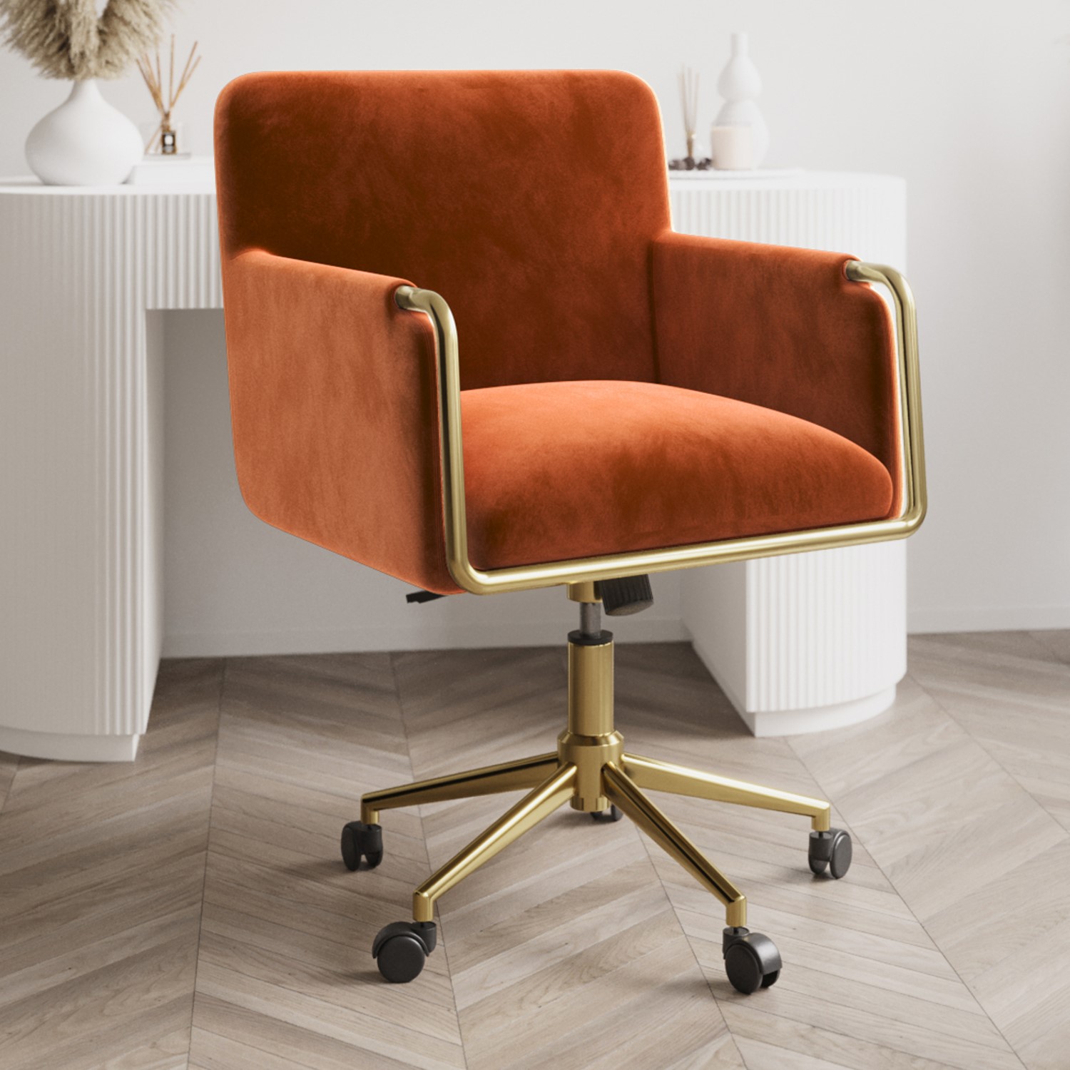Photo of Orange velvet tub swivel office chair - sonny
