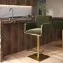 Olive Green Velvet Adjustable Swivel Bar Stool with Gold Base - Sonny