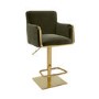 Set of 2 Olive Green Velvet Adjustable Swivel Bar Stools with Gold Base - Sonny
