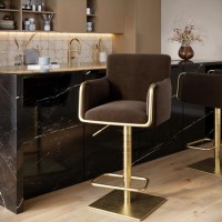 Brown Velvet Adjustable Swivel Bar Stool with Gold Base - Sonny