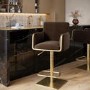 Brown Velvet Adjustable Swivel Bar Stool with Gold Base - Sonny