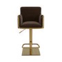 Brown Velvet Adjustable Swivel Bar Stool with Gold Base - Sonny
