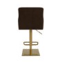 Brown Velvet Adjustable Swivel Bar Stool with Gold Base - Sonny