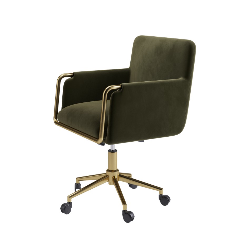 Khaki Velvet Office Swivel Tub Chair - Sonny