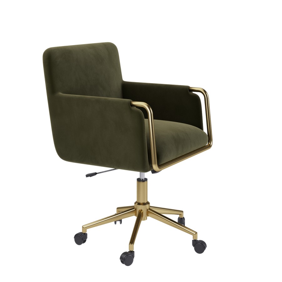 Khaki Velvet Office Swivel Tub Chair - Sonny