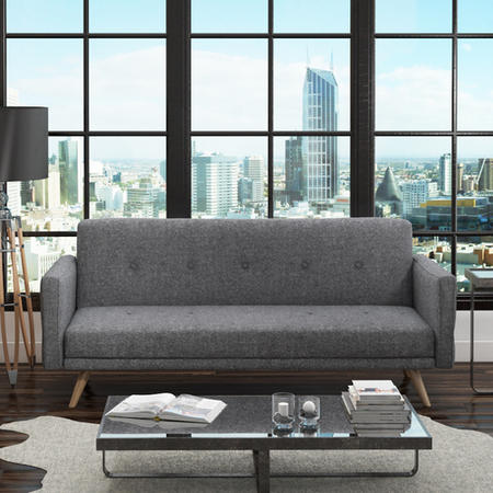 GRADE A1 - Milu 3 Seater Sleeper Sofa Bed in Dark Grey Fabric