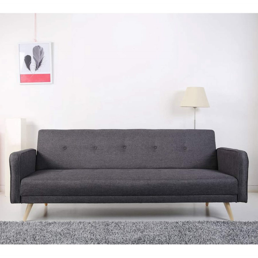 GRADE A1 - Milu 3 Seater Sleeper Sofa Bed in Dark Grey Fabric