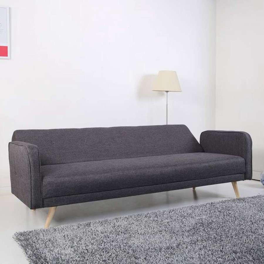 GRADE A1 - Milu 3 Seater Sleeper Sofa Bed in Dark Grey Fabric