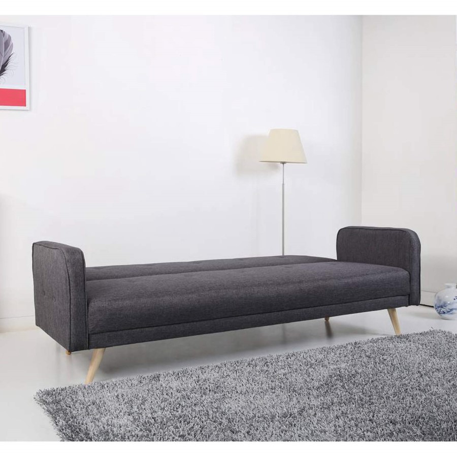 GRADE A1 - Milu 3 Seater Sleeper Sofa Bed in Dark Grey Fabric