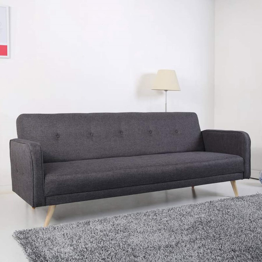 GRADE A1 - Milu 3 Seater Sleeper Sofa Bed in Dark Grey Fabric