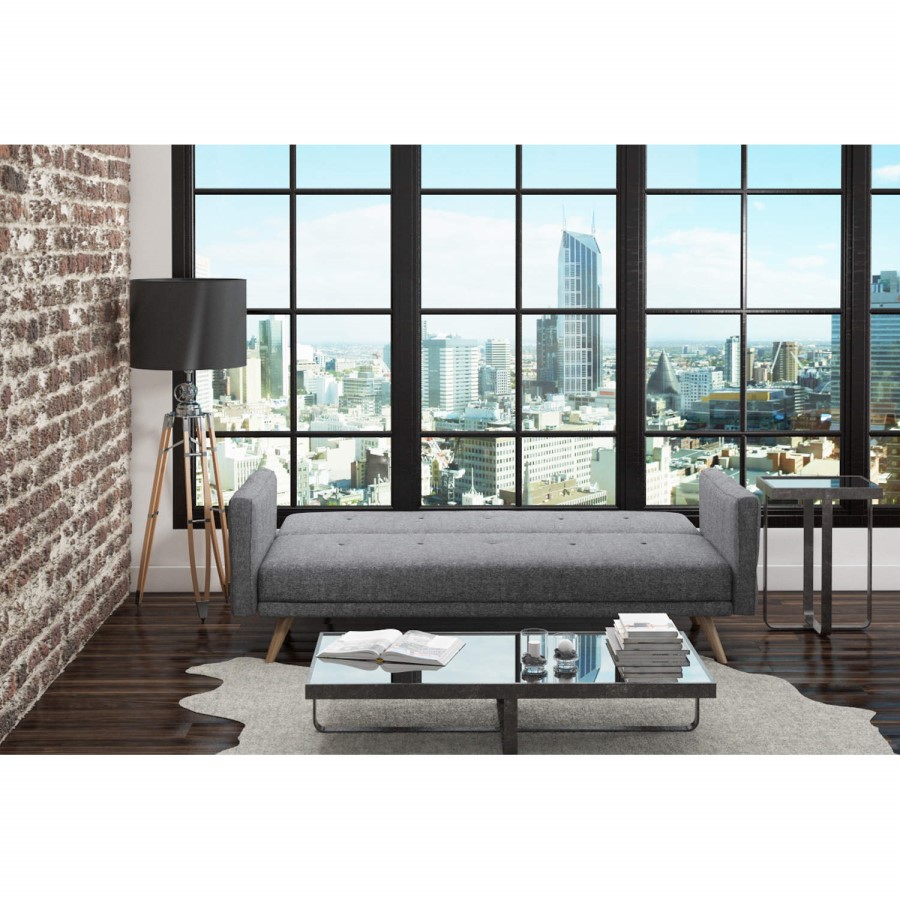 GRADE A1 - Milu 3 Seater Sleeper Sofa Bed in Dark Grey Fabric