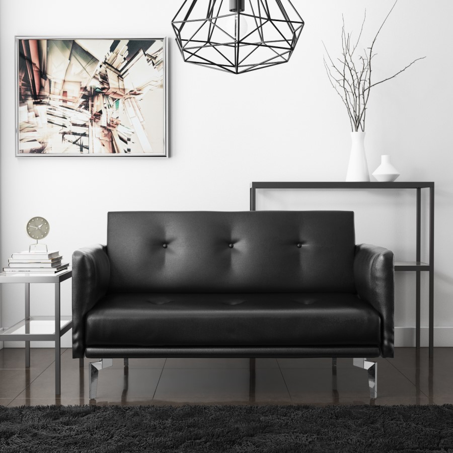 GRADE A1 - Colby 2 Seater Modern Sofa in Black Faux Leather