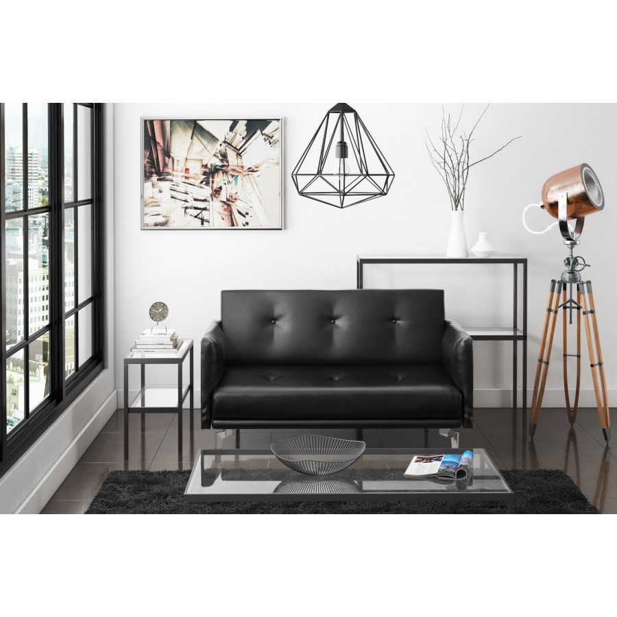 GRADE A1 - Colby 2 Seater Modern Sofa in Black Faux Leather
