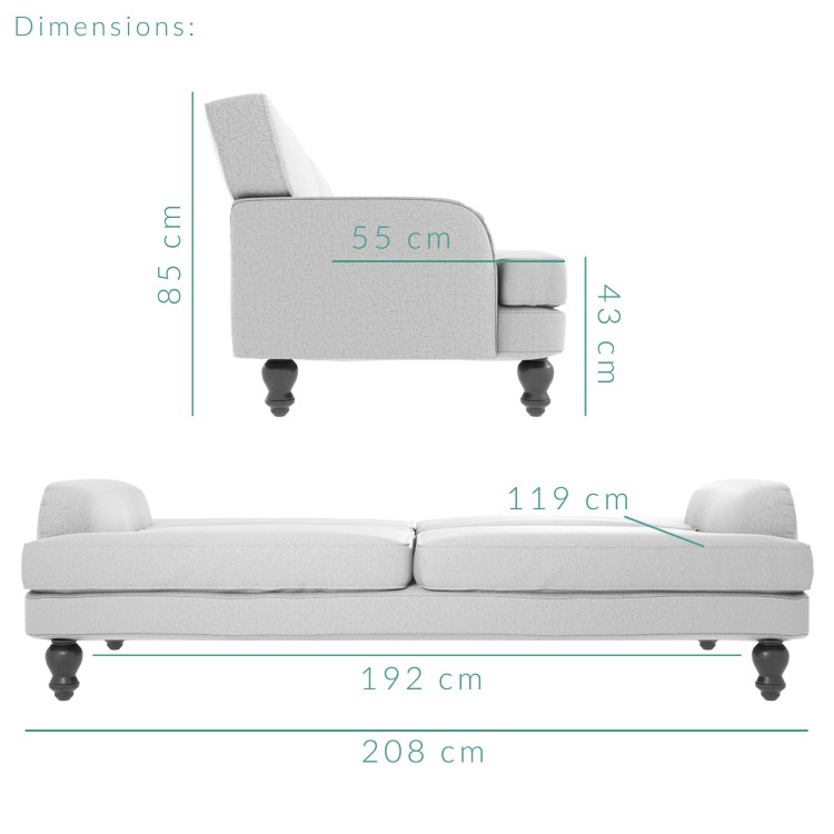 Light Grey Double Sofa Bed- 3 Seater - Amelia