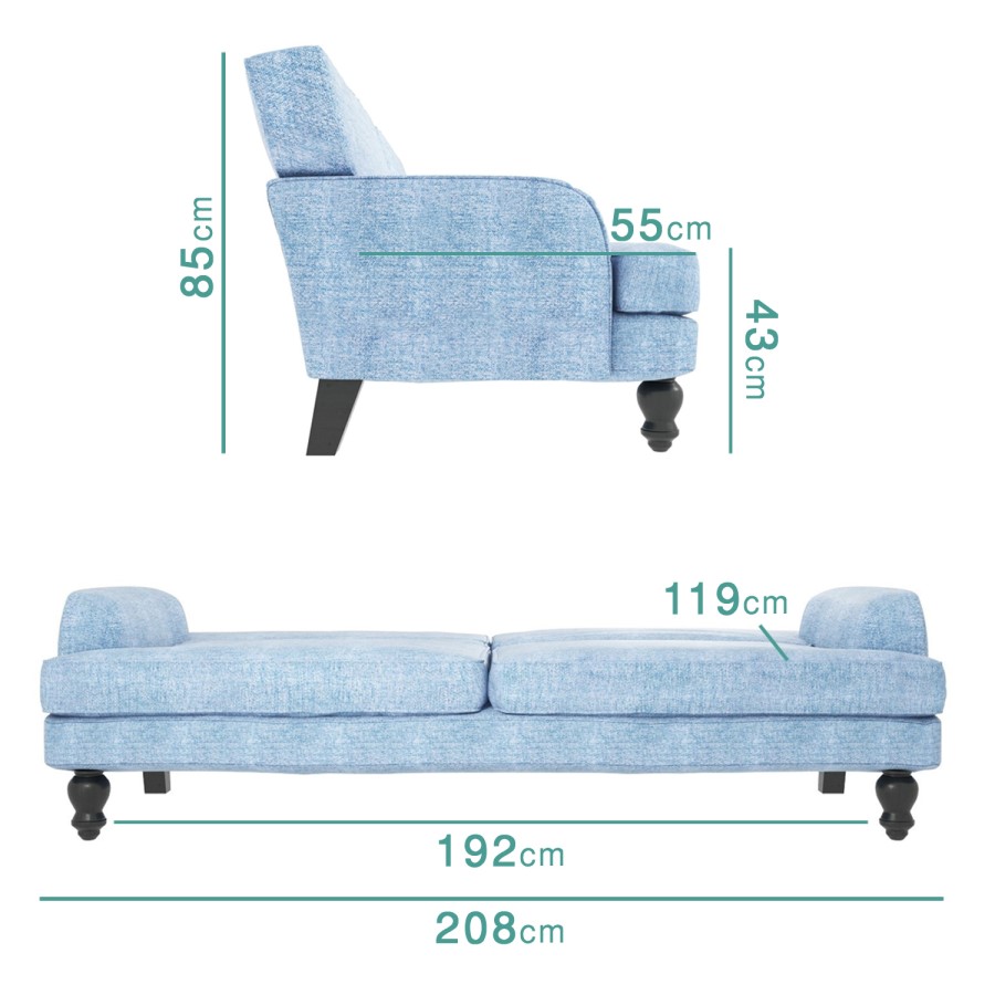 Light Blue Double Sofa Bed- 3 Seater - Amelia