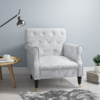 Fletcher Silver Crushed Velvet Armchair with Button Back Detail