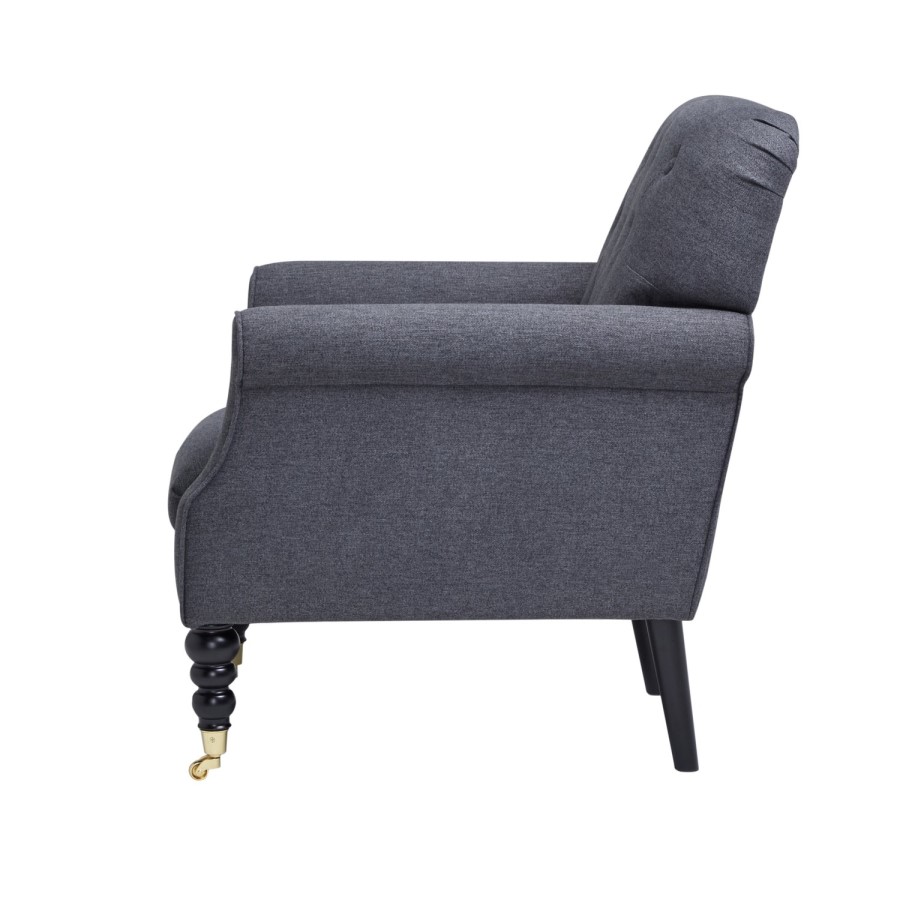Fletcher Dark Grey Fabric Armchair with Button Back Detail