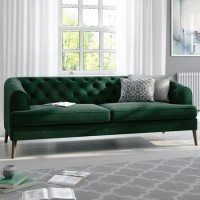 GRADE A2 - Inez Chesterfield Sofa in Dark Green Velvet - Seats 3