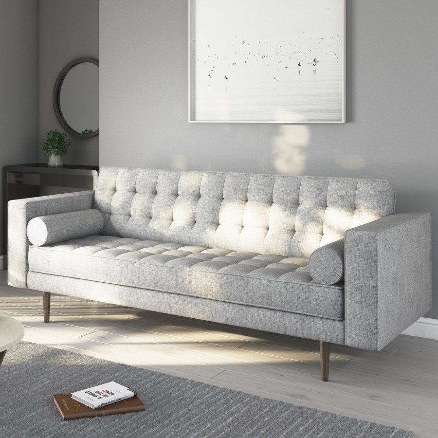 GRADE A1 - Grey Fabric Sofa Seats 3 with Bolster Cushions - Elba