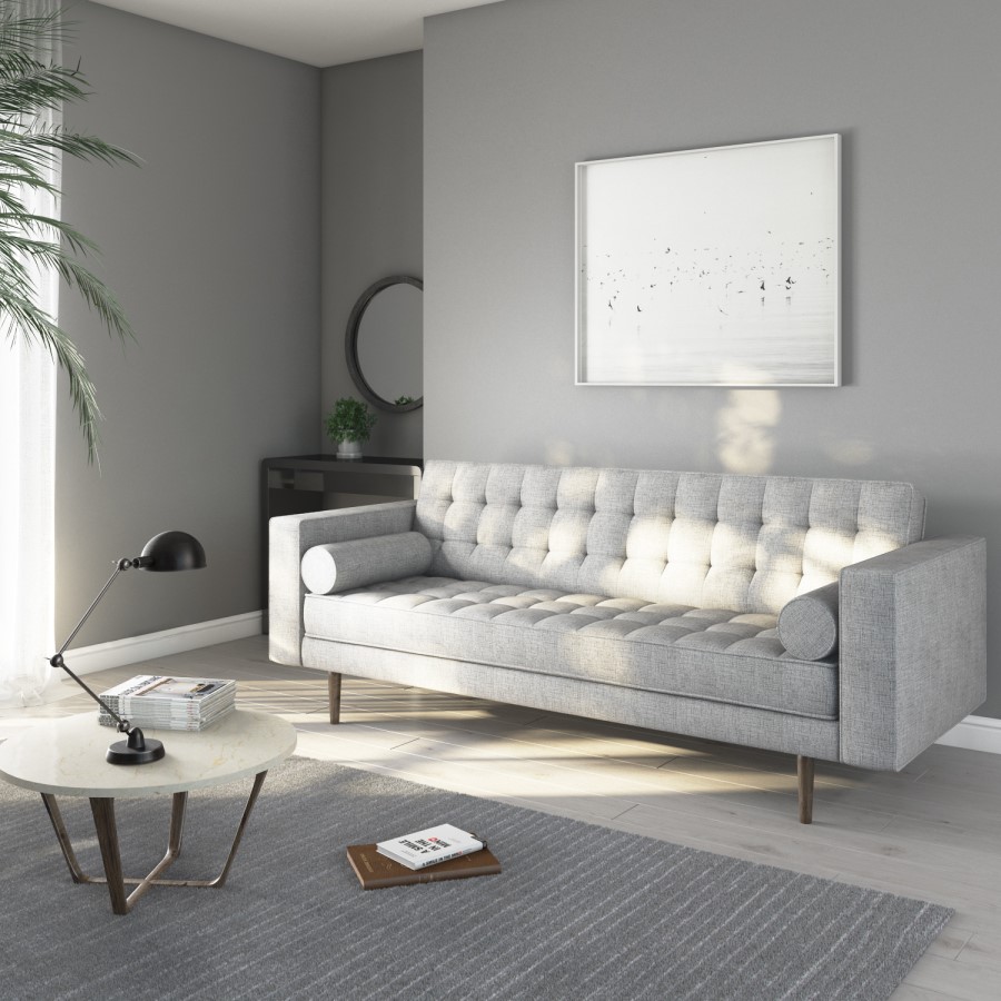 GRADE A1 - Grey Fabric Sofa Seats 3 with Bolster Cushions - Elba