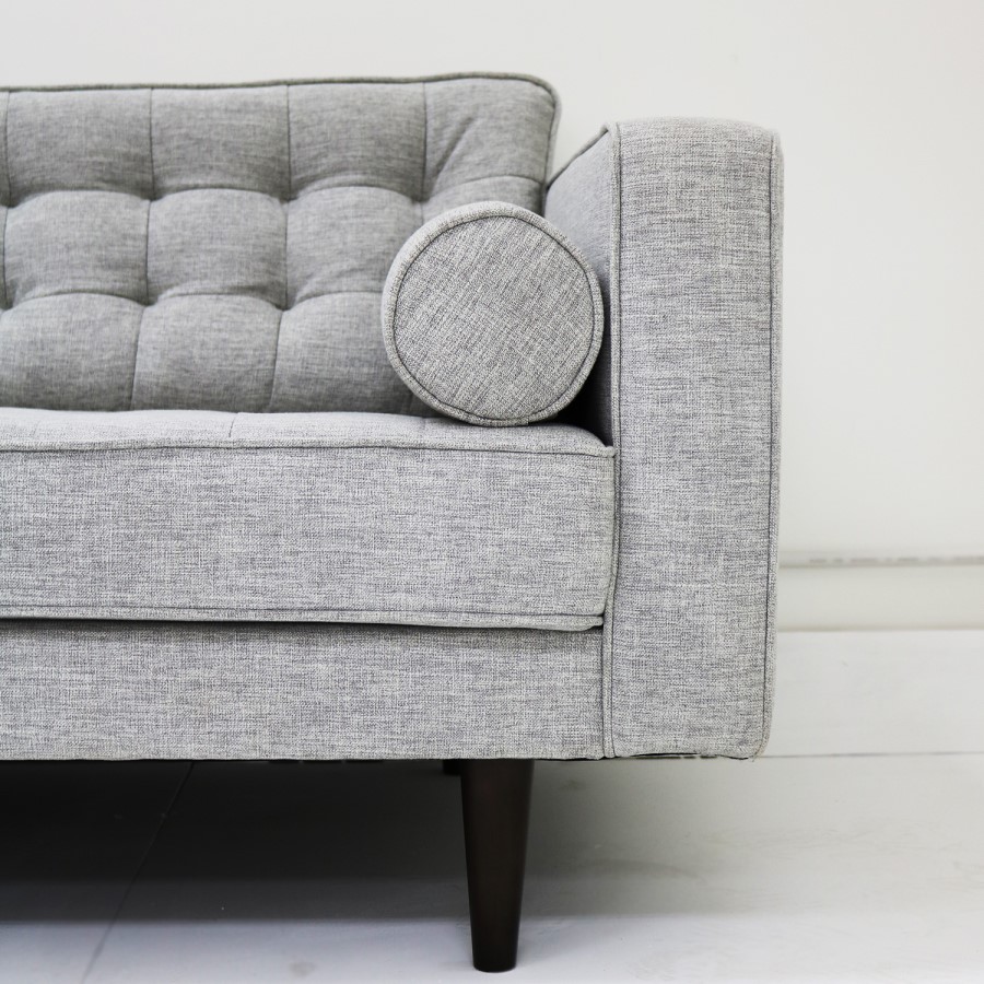 Buttoned Light Grey Sofa - 3 Seater with Cushions - Elba