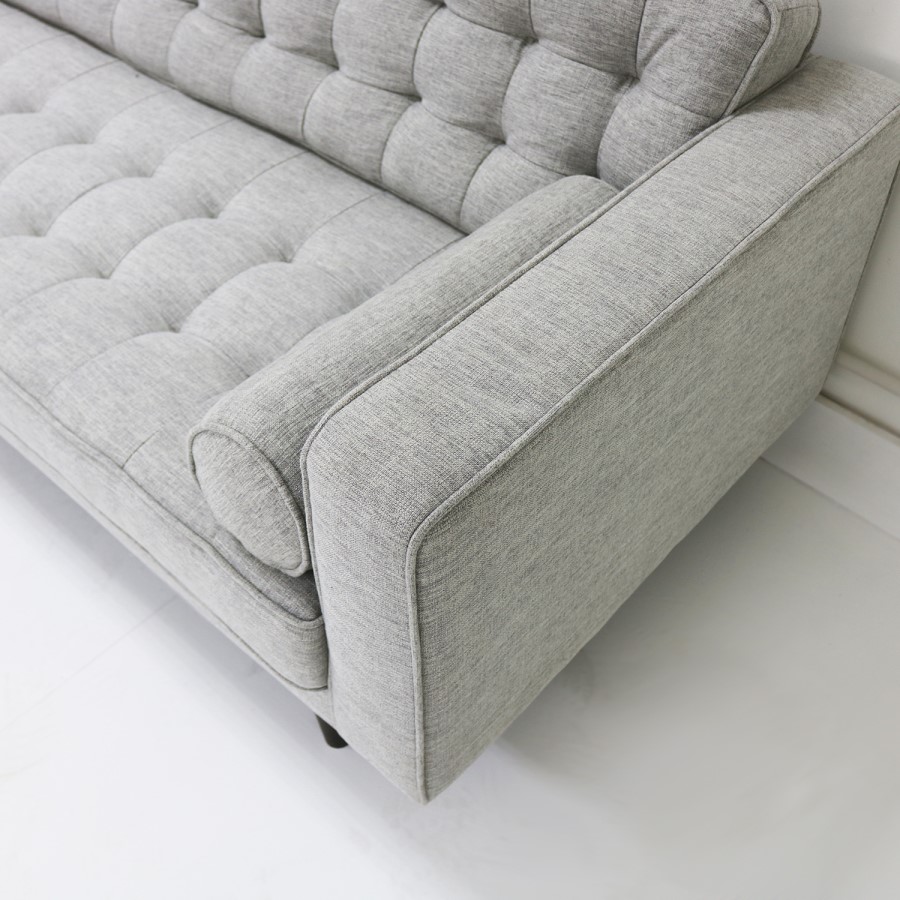 Buttoned Light Grey Sofa - 3 Seater with Cushions - Elba