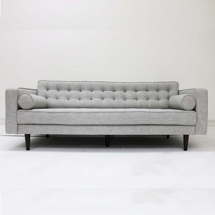 Buttoned Light Grey Sofa - 3 Seater with Cushions - Elba