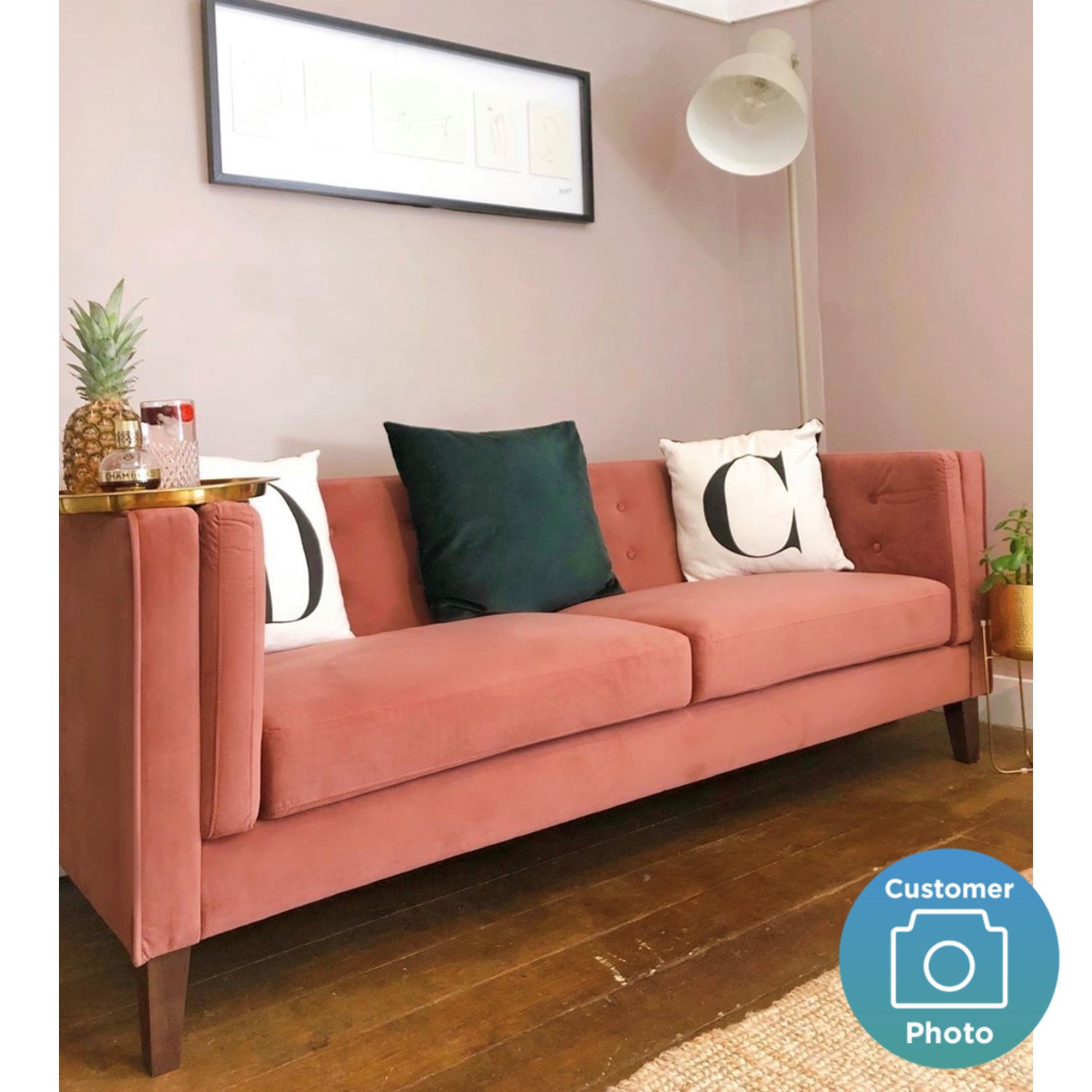 Velvet Button Sofa in Blush Pink - Bailey - Furniture123