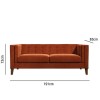 GRADE A2 - Orange Velvet Sofa with Squared Arms &amp; Button Back - Seats 3 - Bailey