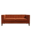 GRADE A3 - Orange Velvet Sofa with Squared Arms &amp; Button Back - Seats 3 - Bailey