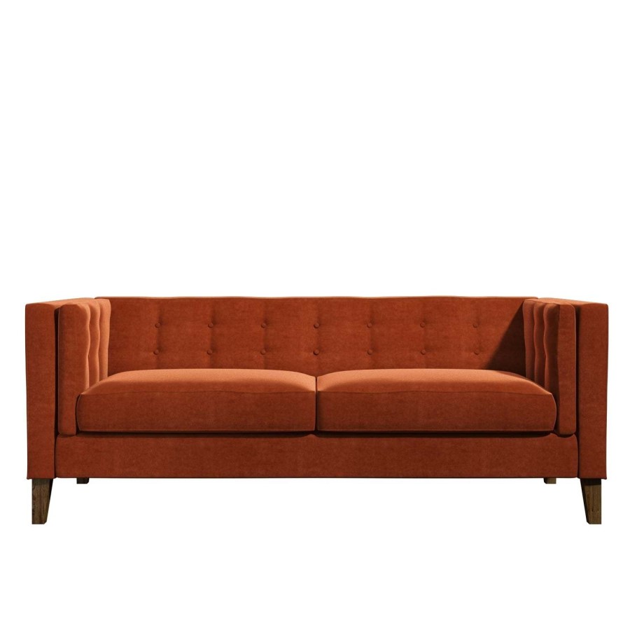 GRADE A2 - Orange Velvet Sofa with Squared Arms & Button Back - Seats 3 - Bailey
