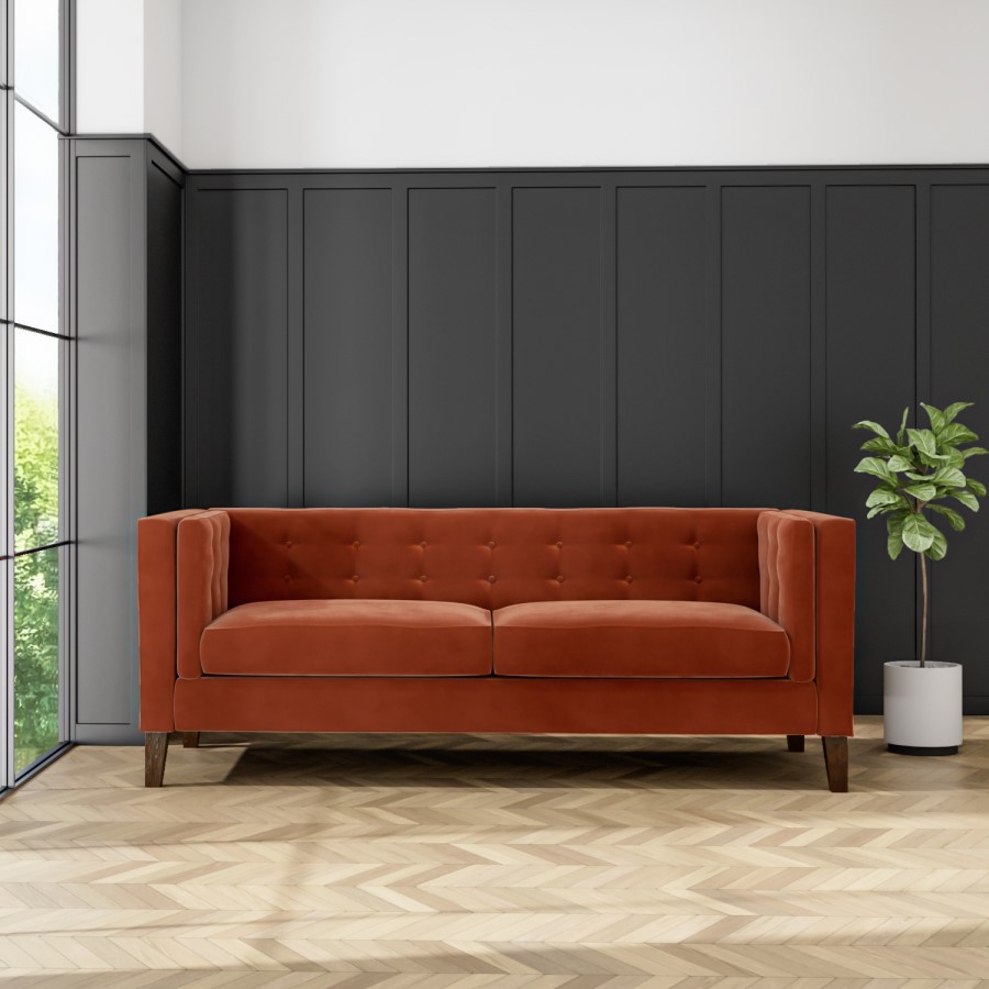 GRADE A1 - Bailey Burnt Orange Velvet 3 Seater Sofa 