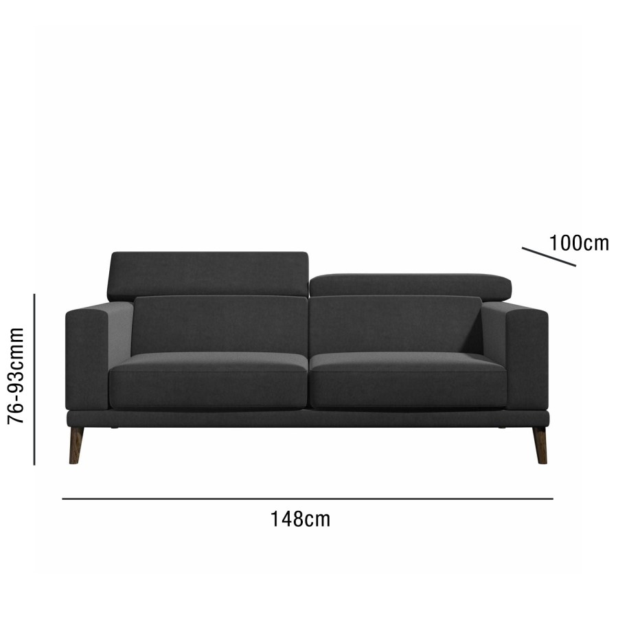Lamarr Sofa in Dark Grey with Adjustable Headrests  - Seats 2