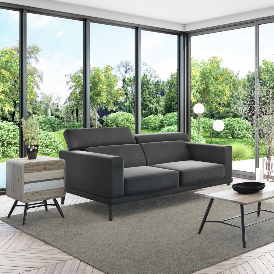 Lamarr Sofa in Dark Grey with Adjustable Headrests  - Seats 2